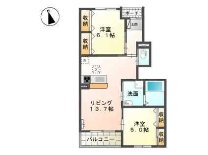 レラツィオーネ B棟(2LDK/1階)の間取り写真