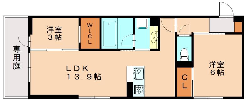 D-ROOM伊賀駅東(2LDK/1階)の間取り写真