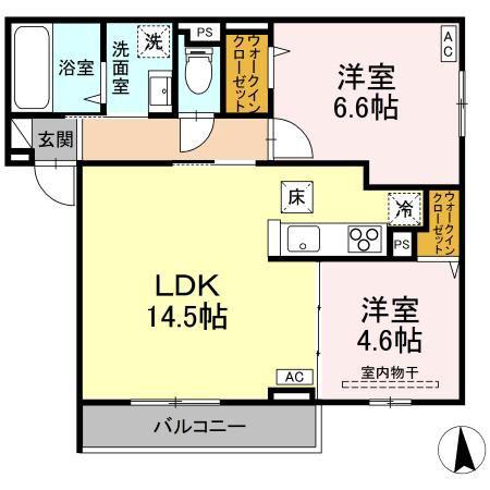 RESUA向中野 A棟(2LDK/1階)の間取り写真