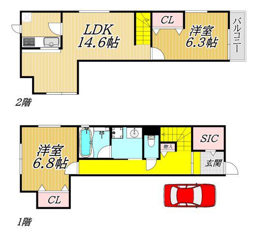 シャトレ塚口(2LDK/1階)の間取り写真