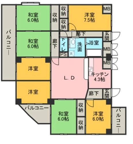 マノワールINO(7LDK/4階)の間取り写真
