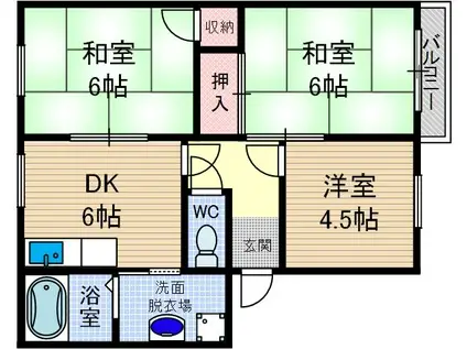 ピネスタウン(3DK/2階)の間取り写真