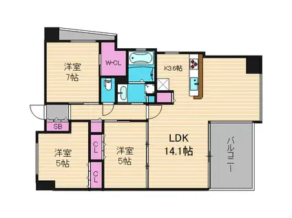 ユニハイム福島野田レジデンス(3LDK/3階)の間取り写真