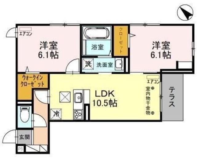 フォンテーヌB(2LDK/1階)の間取り写真