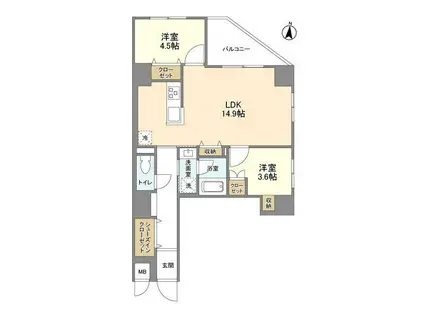 グランカーサ錦糸町II(2LDK/9階)の間取り写真