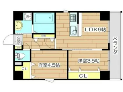 プレステージ六番館(2DK/9階)の間取り写真