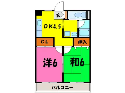 サンテラスウエハラII(2DK/1階)の間取り写真
