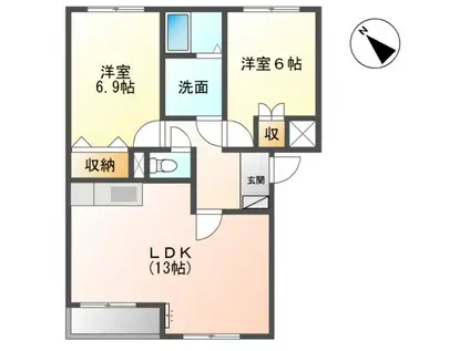 エバーハイツYASUDAIII(2LDK/1階)の間取り写真