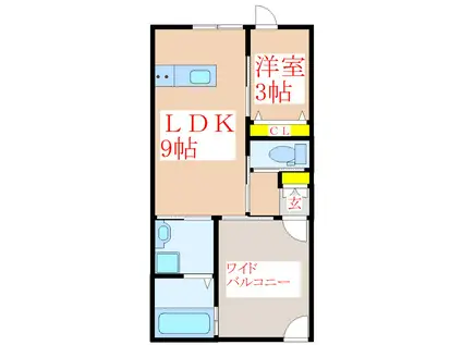 PIASTRATA B棟(1LDK/2階)の間取り写真