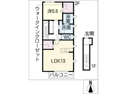 シャルム桜(1LDK/2階)の間取り写真