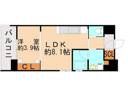 フェリシア香椎デュクス(1LDK/4階)の間取り写真