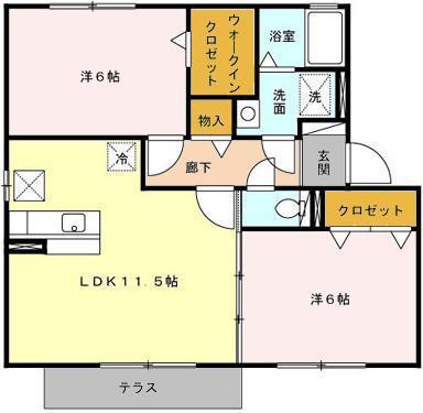 グリュック城ヶ崎 II(2LDK/1階)の間取り写真