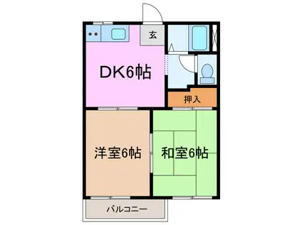 ロイヤル石神 B棟(2DK/2階)の間取り写真