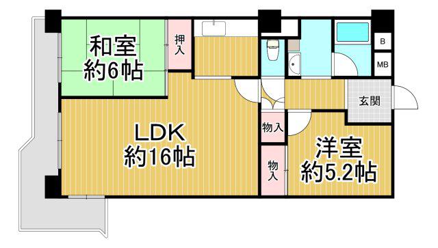 逆瀬川パ-クマンション(2LDK/6階)の間取り写真