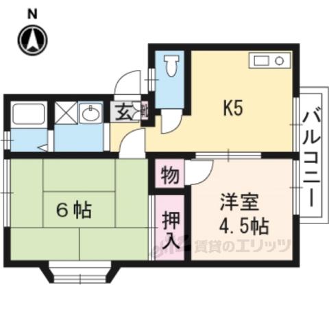 メゾンドヤーブB棟(2K/2階)の間取り写真