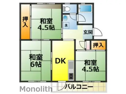 鶴山台16号棟(3K/3階)の間取り写真