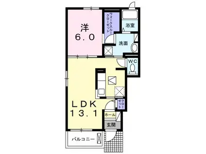 ブラン ミュール 筑前III番館C(1LDK/1階)の間取り写真