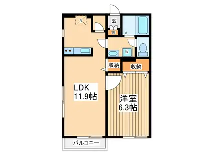 フラットパーシモ(1LDK/1階)の間取り写真