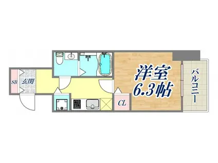 ララプレイス三宮東アスヴェル(1K/2階)の間取り写真