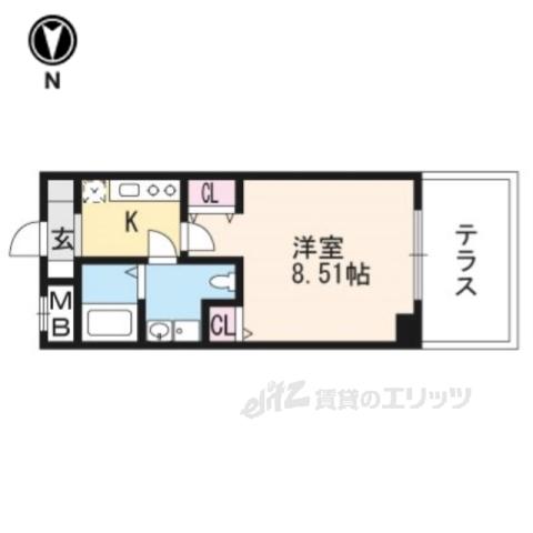 フォース二条城東(1K/2階)の間取り写真