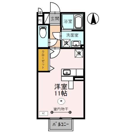 ウィル花堂(ワンルーム/2階)の間取り写真