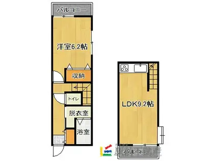 グランドハイツ大牟田駅南(1LDK/1階)の間取り写真