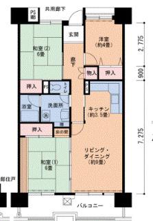 UR武庫川 18号棟(3LDK/7階)の間取り写真