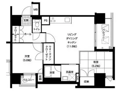 レジディア西新(2LDK/9階)の間取り写真