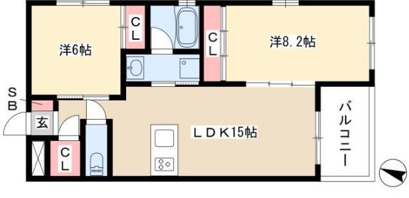 VANCOUVER1108覚王山(2LDK/2階)の間取り写真
