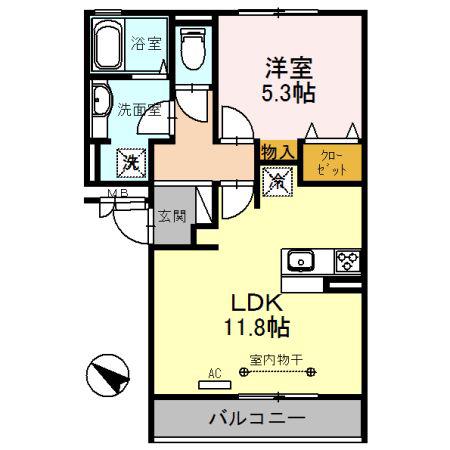 セジュールZENIII C棟(1LDK/2階)の間取り写真