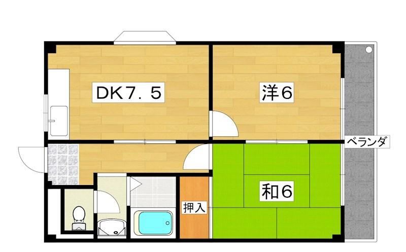 第五金森マンション(2DK/4階)の間取り写真