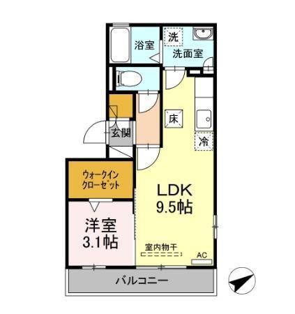 リビングタウンさくらだ(1LDK/1階)の間取り写真