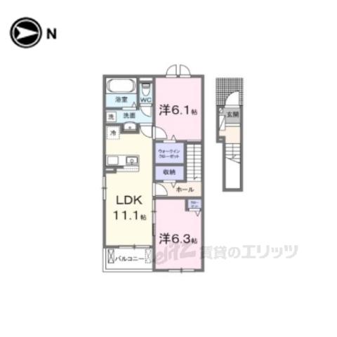 ヒカルサ仰木の里Ⅰ(2LDK/2階)の間取り写真