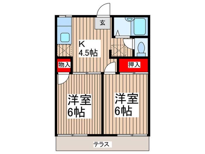 サニーハイツ(2K/1階)の間取り写真
