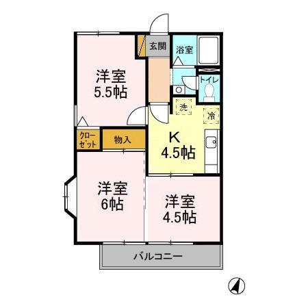 ラフォーレ北方B(3DK/2階)の間取り写真