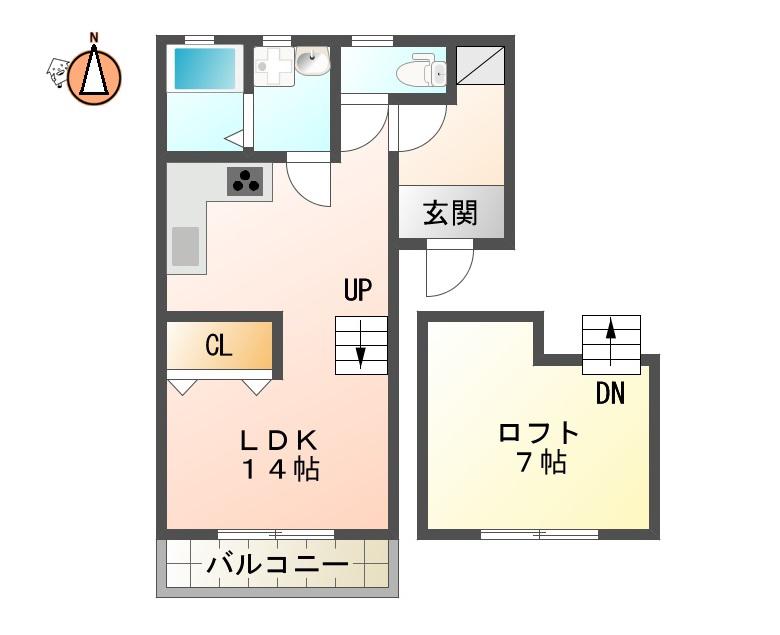 ビレッジ北矢三(1LDK/2階)の間取り写真