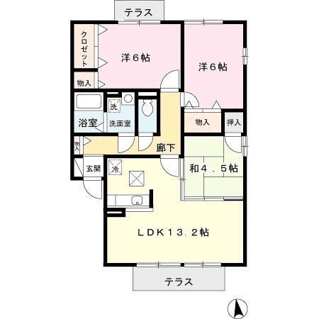 サンアベニュー田寺 2(3LDK/1階)の間取り写真