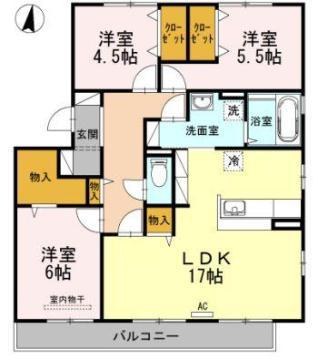 ファミーユ南手城(3LDK/3階)の間取り写真