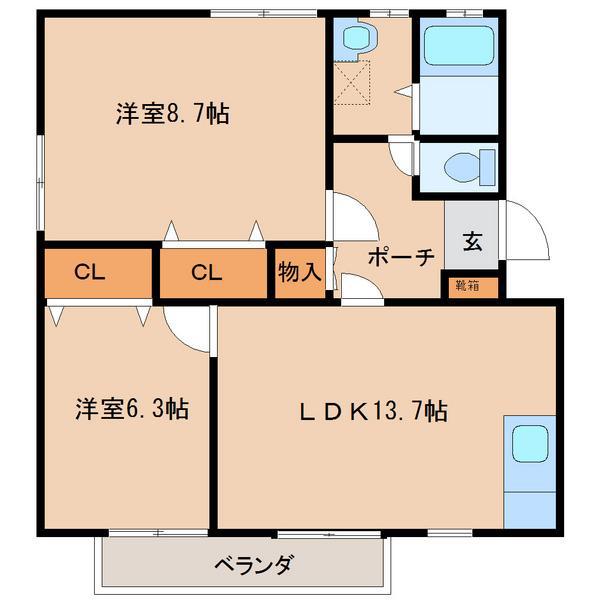 シャトルハウス(2LDK/2階)の間取り写真