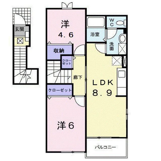 フロール清風B(2DK/2階)の間取り写真