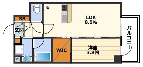 シーズンフラッツ中崎(1LDK/14階)の間取り写真
