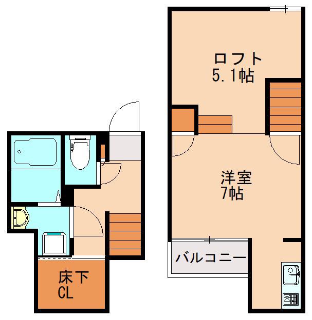 ADC新飯塚ラシュレ(1K/2階)の間取り写真
