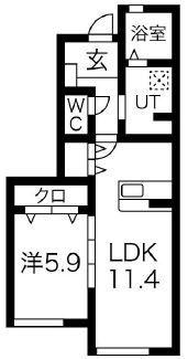 CUORE(1LDK/1階)の間取り写真