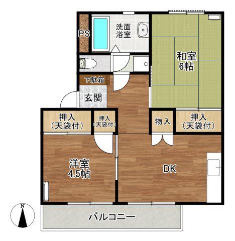 長尾4号棟(2DK/5階)の間取り写真