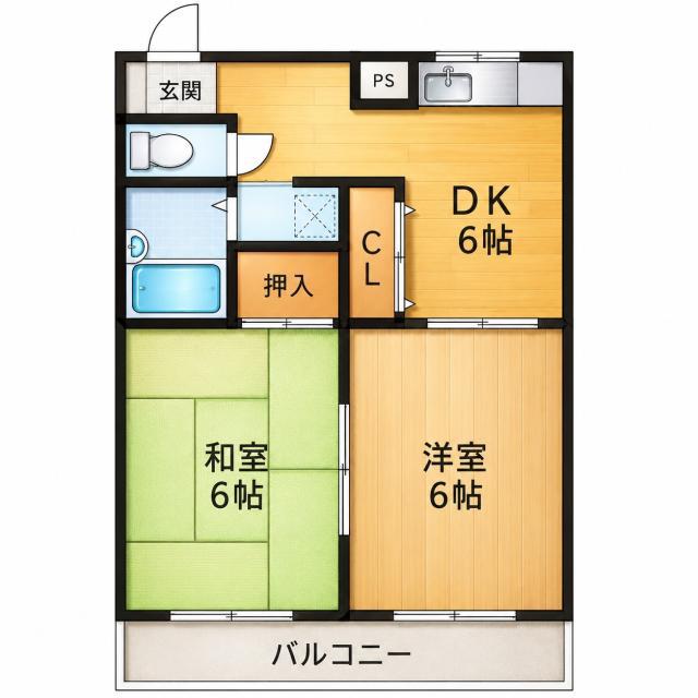 サバービア宮崎(2DK/3階)の間取り写真
