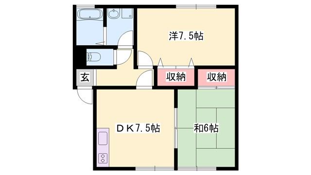 ウエストハイツ(2DK/1階)の間取り写真