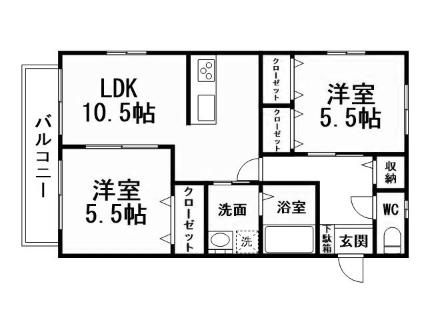 SPRINGHILLTOP(2LDK/1階)の間取り写真
