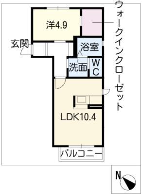 ガーデンコートA棟(1LDK/2階)の間取り写真