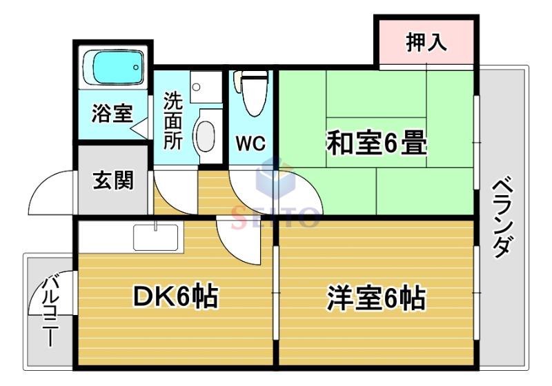 セランジュ豊中(2DK/5階)の間取り写真