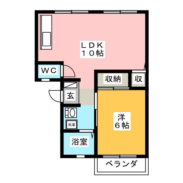 サンビレッジ長良II B棟(1LDK/2階)の間取り写真